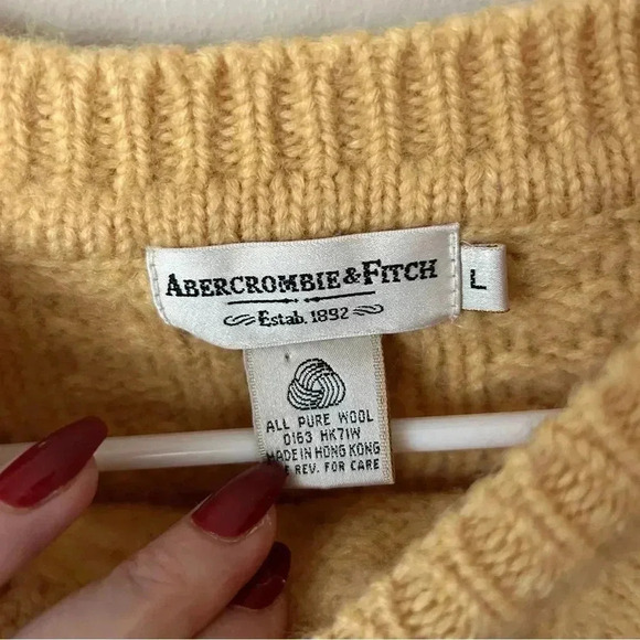Vintage Abercrombie & Fitch Yellow Pullover 100% Wool Fisherman’s Sweater Large - Picture 5 of 7